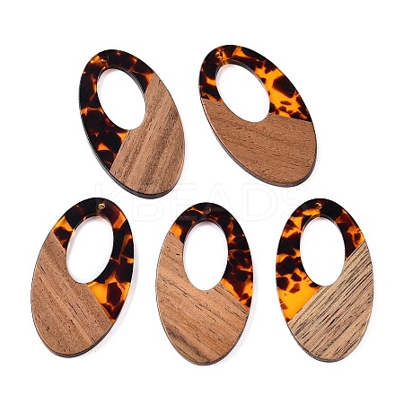 Transparent Resin and Walnut Wood Pendants RESI-T057-02D-1