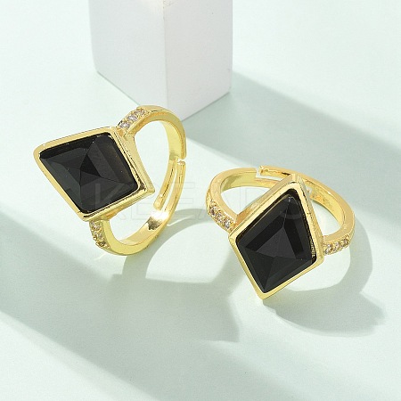 Rhombus Natural Obsidian Finger Rings RJEW-B113-01G-07-1