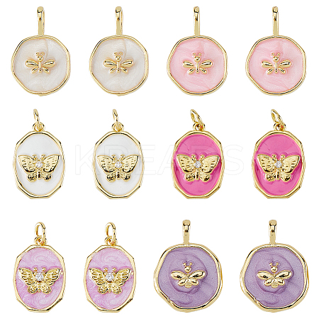 12Pcs 6 Styles Brass Micro Pave Clear Cubic Zirconia Pendants KK-HS0015-79-1
