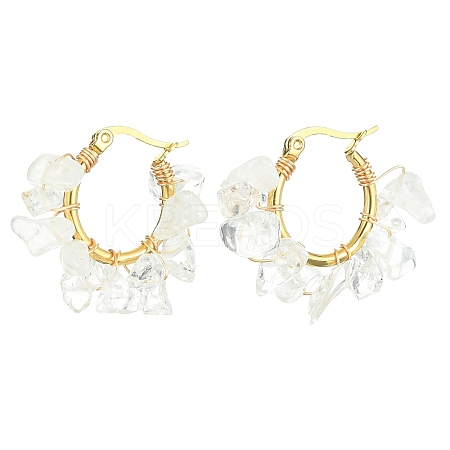Natural Quartz Crystal Chips Braided Hoop Earrings EJEW-JE04940-06-1