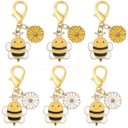 10Pcs 2 Styles Alloy Enamel Bee with Flower Pendant Decorations HJEW-FS00061-1