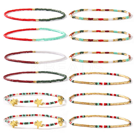 12Pcs Christmas Glass Seed Bead Stretch Bracelet Set ZO6526-2-1