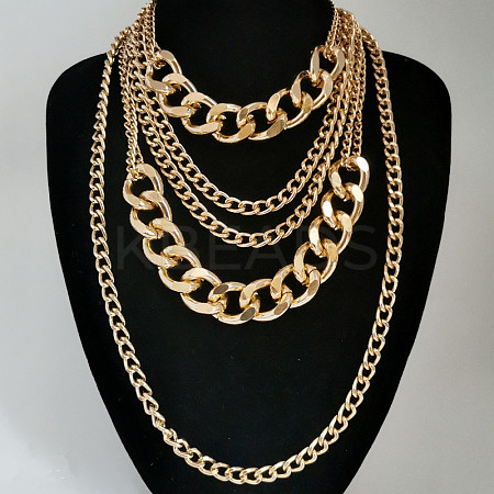 Punk Alloy & Aluminum Cuban Link Chain Multi Layered Necklaces for Women FS-WG4574A-01-1