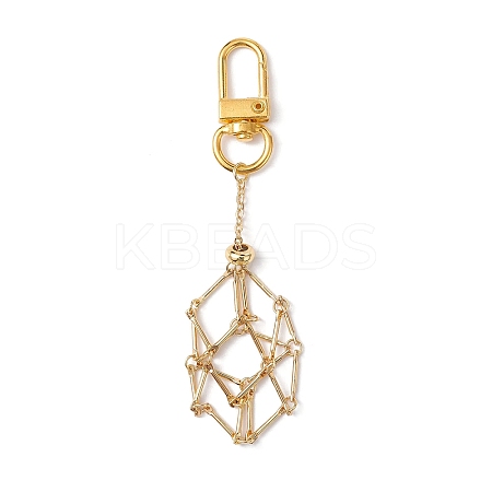 Brass Macrame Pouch Empty Stone Holder Pendant Decoration HJEW-JM01682-01-1