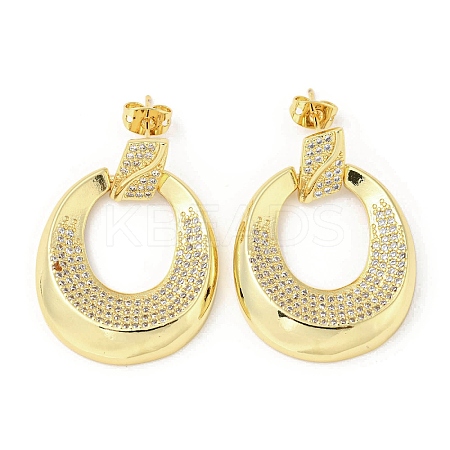 Oval Rack Plating Brass Micro Pave Cubic Zirconia Dangle Stud Earrings EJEW-F331-21G-1