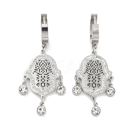 Hollow Hamsa Hand 304 Stainless Steel Dangle Earrings EJEW-L283-079P-1