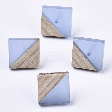 Transparent Resin & Wood Stud Earrings EJEW-N017-005A-A01-1