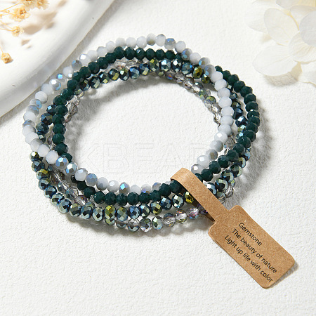 4Pcs Faceted Electroplated Glass Round Beaded Stretch Bracelet Set for Women WGB8DC2-01-1