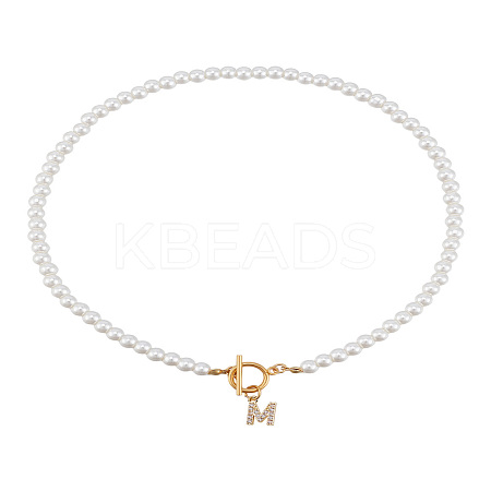 1Pc Brass Clear Cubic Zirconia Letter Pendant Necklaces NJEW-LP0001-32M-1