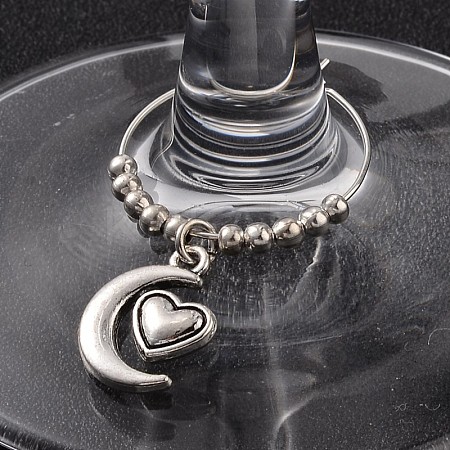 Tibetan Style Alloy Heart with Moon Wine Glass Charms AJEW-JO00130-02-1