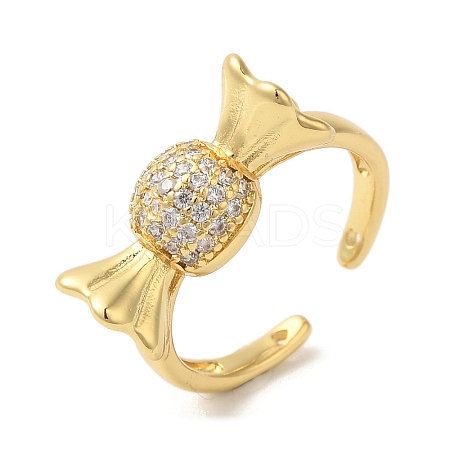 Candy Brass Micro Pave Clear Cubic Zirconia Open Cuff Rings RJEW-U008-24G-1
