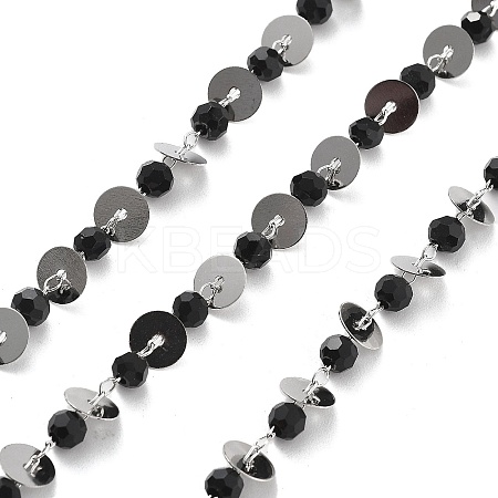 Handmade Brass & Glass Bead Flat Round Chains CHC-L051-06P-03-1