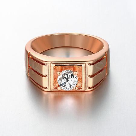 Real Rose Gold Plated Brass Cubic Zirconia Wide Band Rings For Men RJEW-BB06392-10RG-1