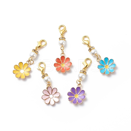 Flower Alloy Enamel Pendant Decoration X1-HJEW-JM00778-1