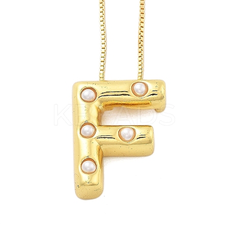 Brass & Plastic Pearl Letter Pendant Box Chain Necklaces for Women LS-NJEW-U017-01G-06-1
