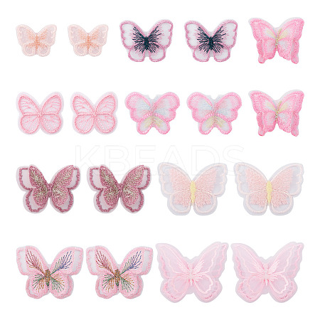 36Pcs 9 Style Butterfly Organgza Lace Embroidery Ornament Accessories DIY-BT0001-49-1