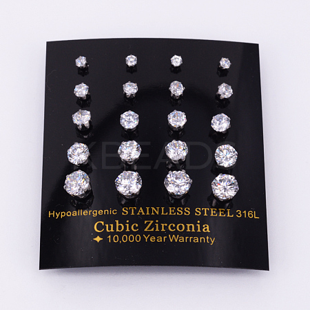 304 Stainless Steel Cubic Zirconia Stud Earrings EJEW-O070-03P-1
