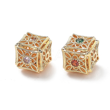 Brass Micro Pave Cubic Zirconia Beads KK-G523-12G-1