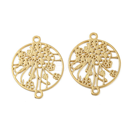 Rack Plating Brass Hollow Out Flower Connector Charms KKC-D001-21KCG-1
