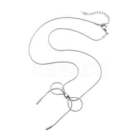 304 Stainless Steel Round Snake Chain Bowknot Pendant Necklaces for Women NJEW-Z050-01P-01-1