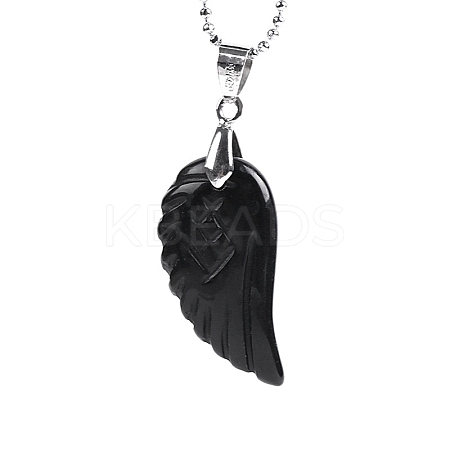 Natural Obsidian Angel Wing Pendant Necklace PW-WG24892-11-1