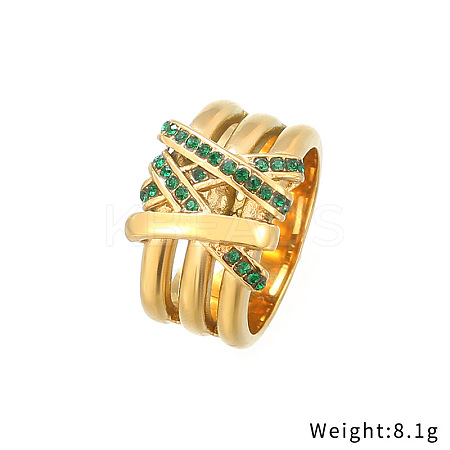 Emerald Rhinestone Wide Finger Ring XA6201-4-1
