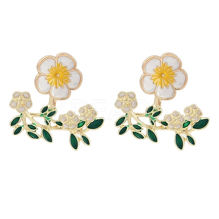 Flower with Leaf Enamel Stud Earrings EJEW-M005-04-1