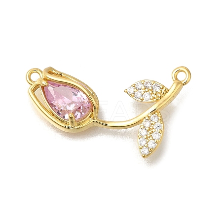 Brass Cubic Zirconia Rose Flower Connector Charms KK-R0002-26G-01-1
