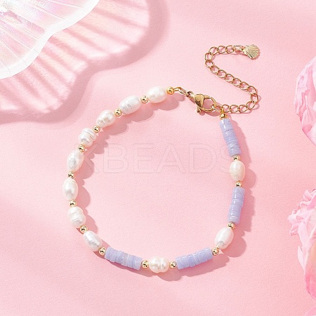 Synthetic Blue Lace Agate & Cultured Freshwater Pearl Beaded Bracelets for Women BJEW-JB13249-01-1