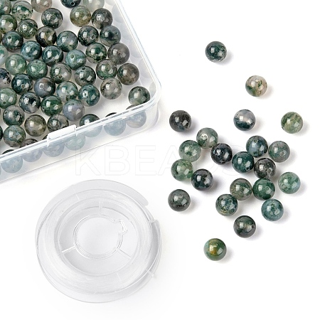 100Pcs 8mm Natural Moss Agate Round Beads DIY-LS0002-07-1