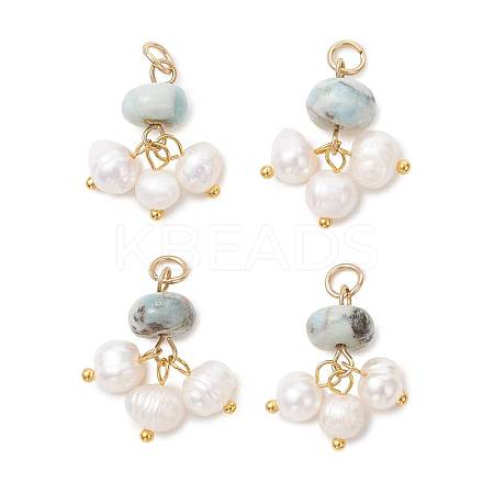 Natural Larimar & Natural Freshwater Pearl Pendants PALLOY-JF05887-1