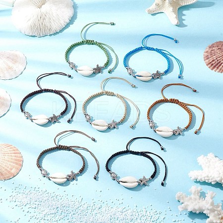 7Pcs 7 Colors Natural Cowrie Shell Braided Bead Bracelets for Women BJEW-JB11765-1
