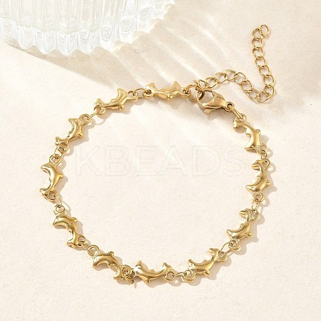 Women's 304 Stainless Steel Dolphin Link Chains Bracelets BJEW-G790-02G-1