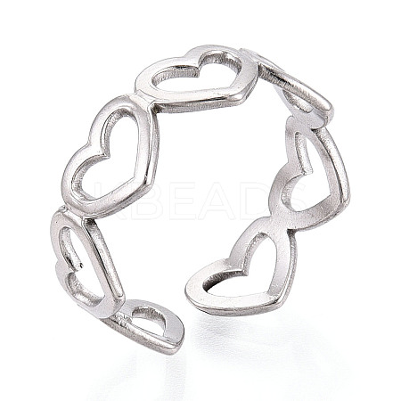 Non-Tarnish 304 Stainless Steel Open Heart Wrap Cuff Ring for Women RJEW-S405-194P-1