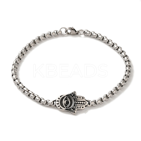 316 Surgical Stainless Steel Box Chain Hamsa Hand Link Bracelets BJEW-Q349-12AS-1