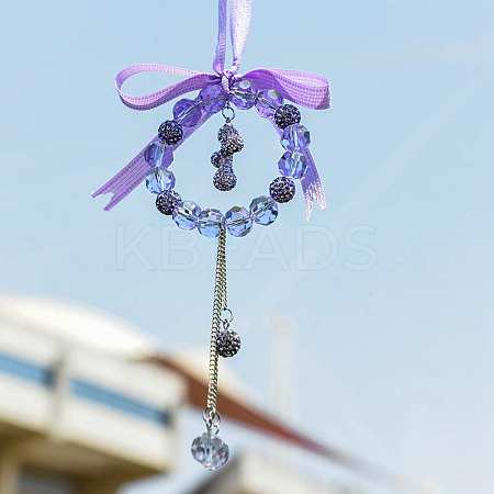 Bowknot & Ring & Ball Tassel Glass Rhinestone Pendant Decorations AUTO-PW0001-17D-1