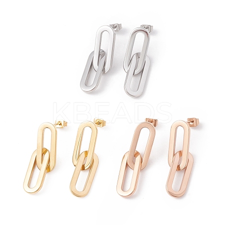 304 Stainless Steel Interlocking Oval Dangle Stud Earrings for Women EJEW-E264-06-1