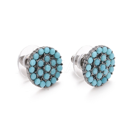Bohemian Synthetic Turquoise Flat Round Stud Earrings LS-EJEW-H085-06B-1