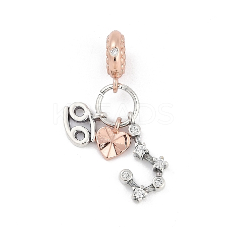 Brass Pendants with Cubic Zirconia European Beads LS-KK-Q015-01F-1