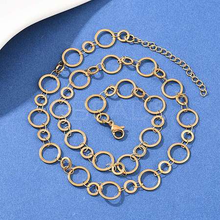 304 Stainless Steel 10mm and 14MM Ring Link Chain Necklaces NJEW-P343-02C-G-1
