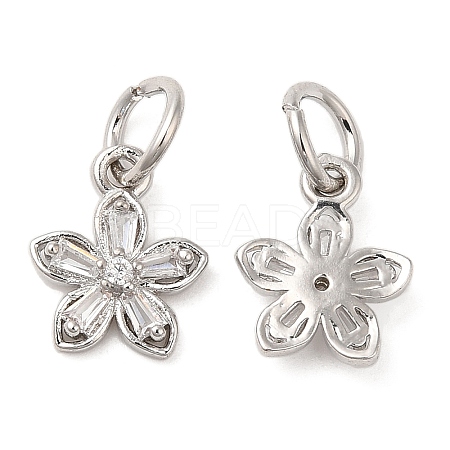 Rack Plating Brass Pave Clear Cubic Zirconia Flower Charms KK-Z026-11P-1
