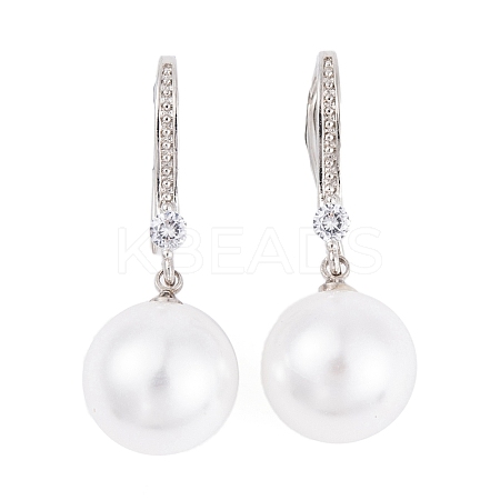 Rack Plating Brass Cubic Zirconia ABS Pearl Earring Hooks EJEW-S219-16P-07-1