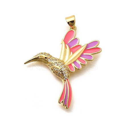 Rack Plating Brass Micro Pave Cubic Zirconia Enamel Pendants X-KK-L226-002G-01-1