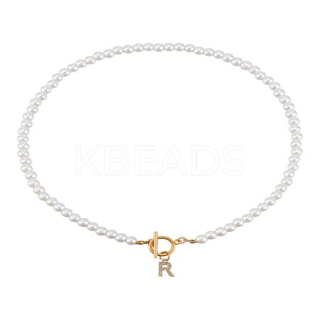 1Pc Brass Clear Cubic Zirconia Letter Pendant Necklaces NJEW-LP0001-32R-1
