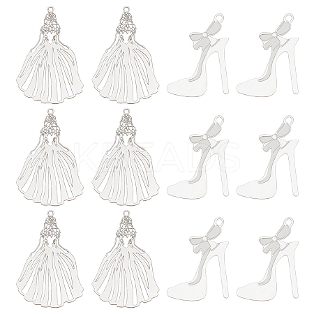 100Pcs 2 Style 201 Stainless Steel Stilettos Filigree Pendants STAS-DC0007-96-1