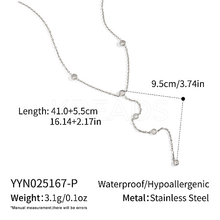European 304 Stainless Steel Pave Clear Cubic zirconia Flat Round Tassel Y Necklaces LS-AL6614-2-1