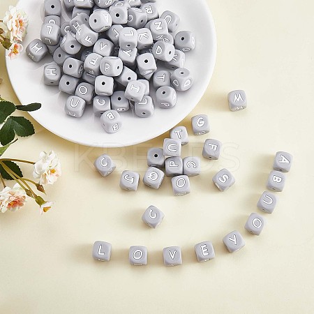 20Pcs Grey Cube Letter Silicone Beads 12x12x12mm Square Dice Alphabet Beads with 2mm Hole Spacer Loose Letter Beads for Bracelet Necklace Jewelry Making JX436A-1