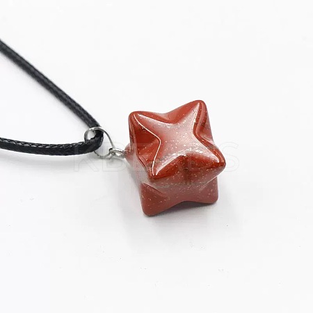 Natural Red Jasper Geometric Hexagram Star Pendant Necklaces with Black Cords VZ1120-1-1