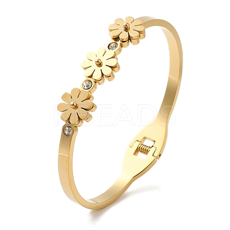 Adjustable Flower Vacuum Plating PVD Vacuum Plating 304 Stainless Steel Bangles for Women BJEW-F474-10G-1