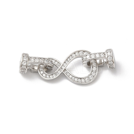 Rack Plating Brass Micro Pave Clear Cubic Zirconia Fold Over Clasps KK-A222-06P-1